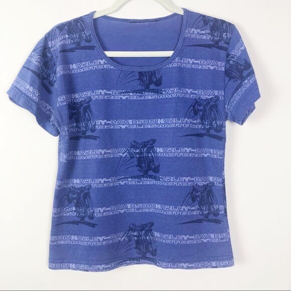 HARLEY DAVIDSON | Motorcycle Babydoll Graphic Tee Royal Purple Women’s Size M - Picture 1 of 4